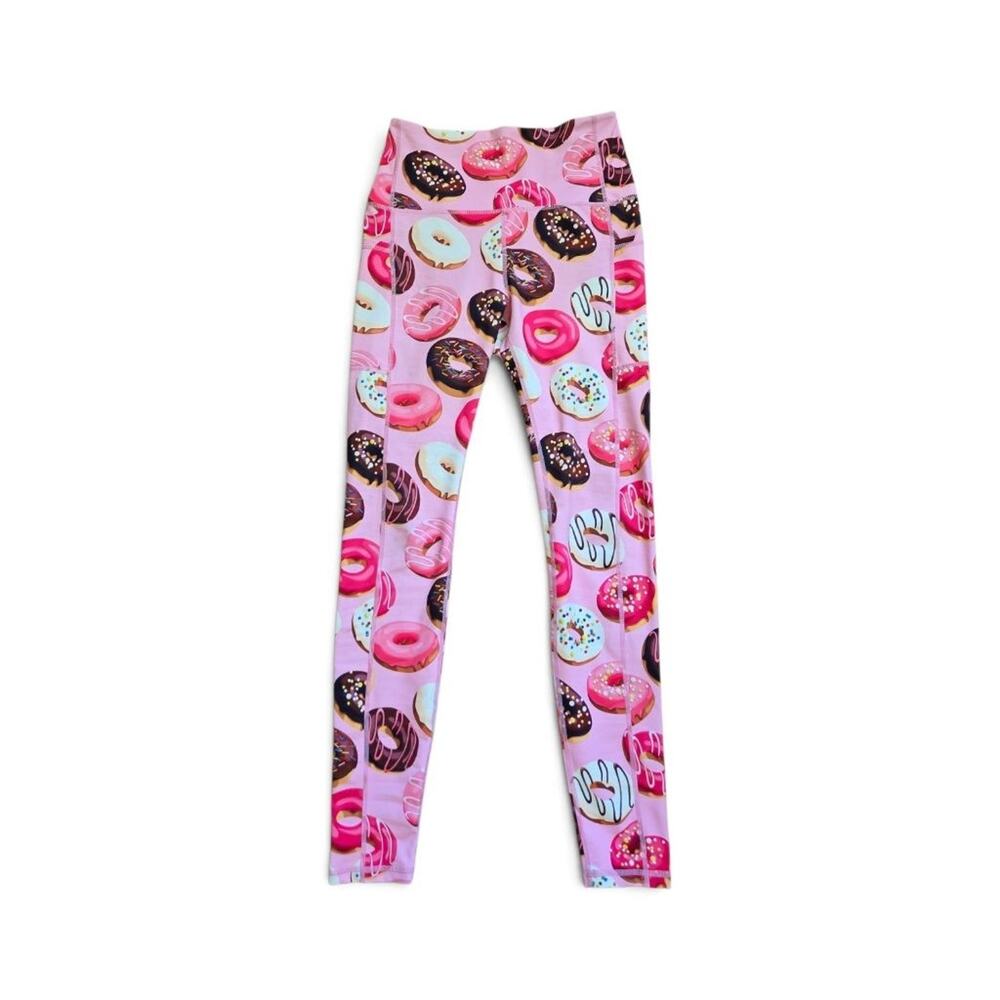 Muscles and Donuts Pink Donut Print High Waist Leggings Athletic Pocket Medium